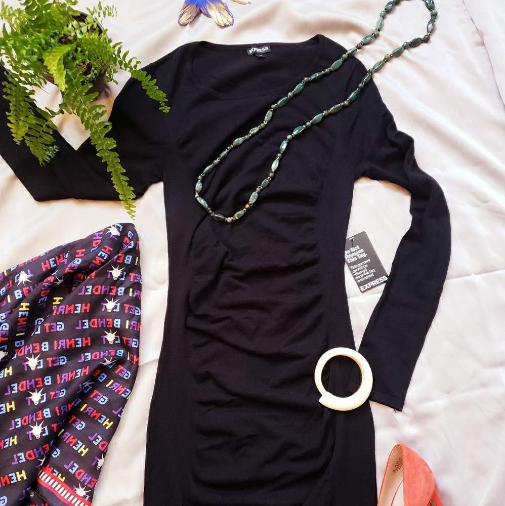 EXPRESS Bodycon long sleeve black dress with tags.